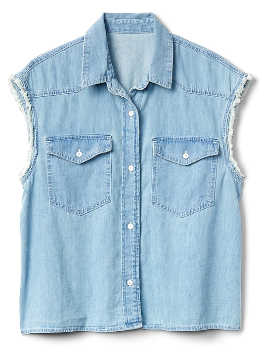 Image number 6 showing, Cropped Sleeveless Western Shirt in Denim