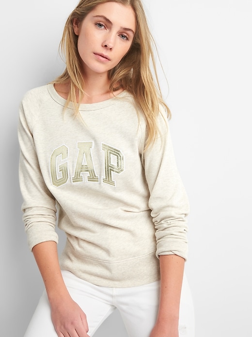 View large product image 1 of 1. Metallic Logo Pullover Sweatshirt in French Terry