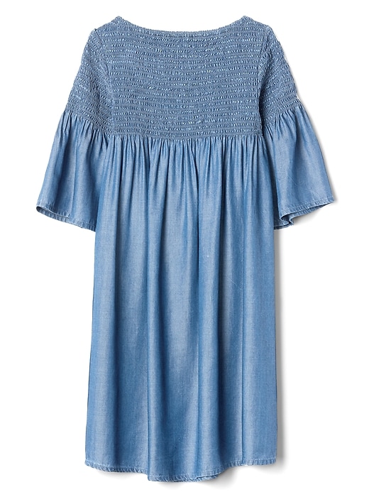Image number 3 showing, Smocked Bell-Sleeve Dress in Chambray