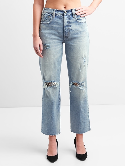 Image number 8 showing, Cone Denim&#174 High Rise Wide-Straight Jeans with Destruction
