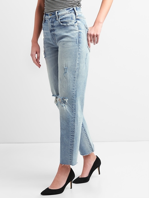 Image number 6 showing, Cone Denim&#174 High Rise Wide-Straight Jeans with Destruction