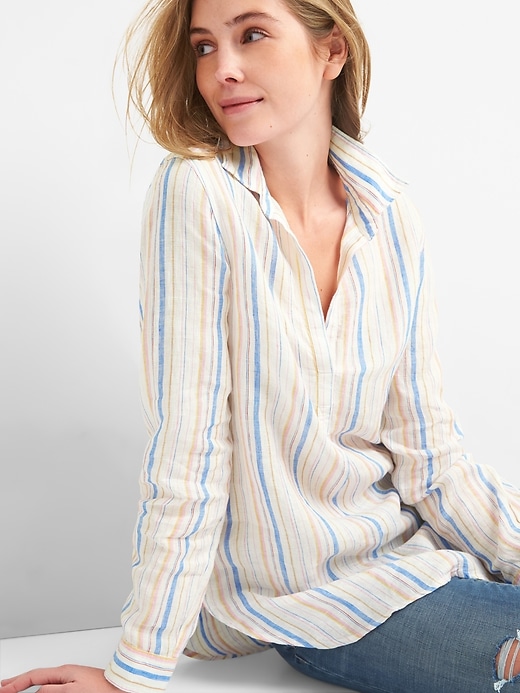 View large product image 1 of 1. Boyfriend Popover Tunic Shirt in Linen