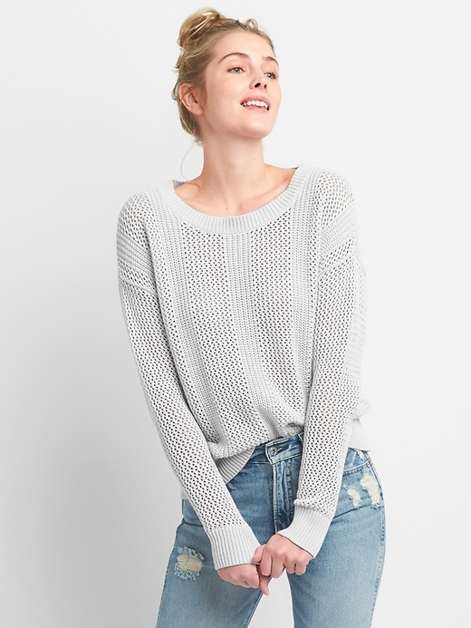 1 of 8 showing, with the color light heather grey of product Open-Stitch Pullover Sweater