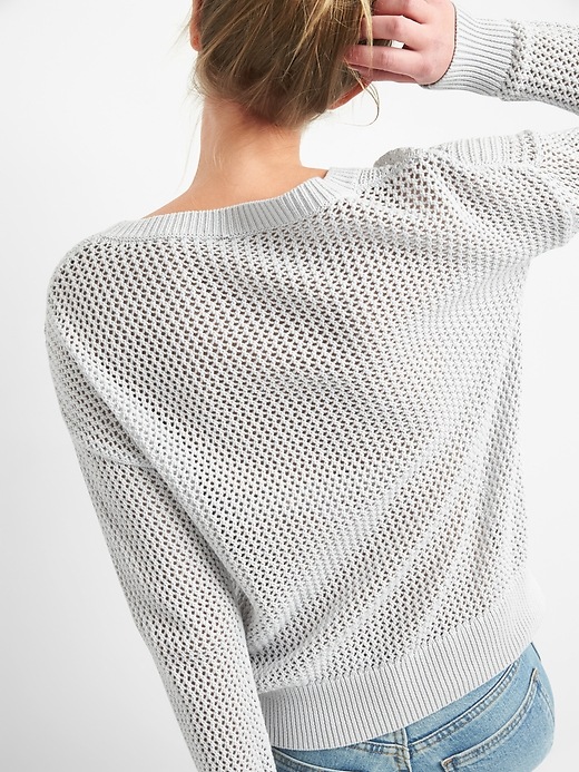 2 of 8 showing, with the color light heather grey of product Open-Stitch Pullover Sweater
