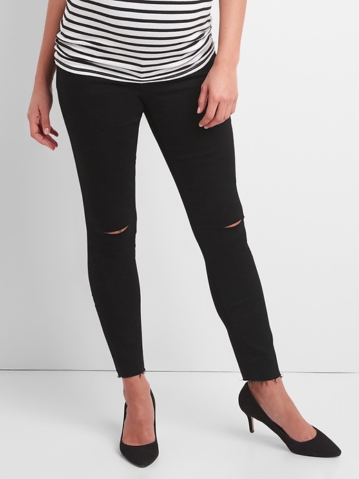 Image number 1 showing, Maternity full panel destructed true skinny jeans