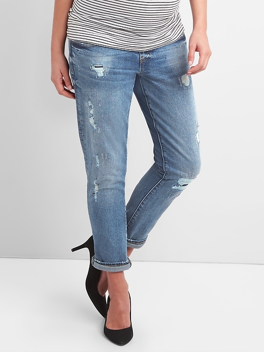Image number 1 showing, Maternity Demi Panel Repaired Girlfriend Jeans