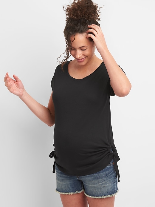 View large product image 1 of 1. Maternity Keyhole Ruched Tee