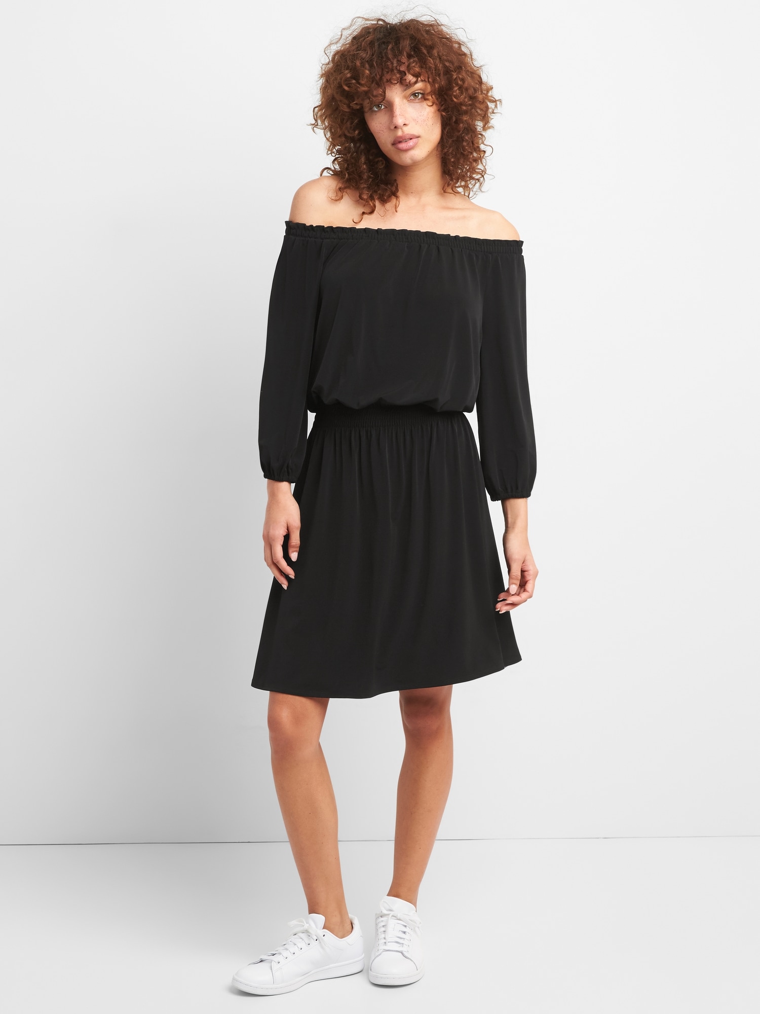 Smocked Waist Off Shoulder Dress Gap