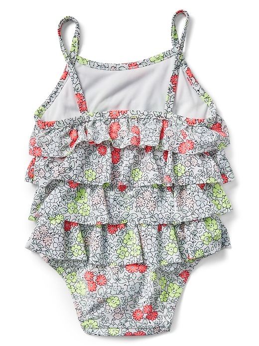 View large product image 2 of 3. Floral Ruffle Swim One-Piece