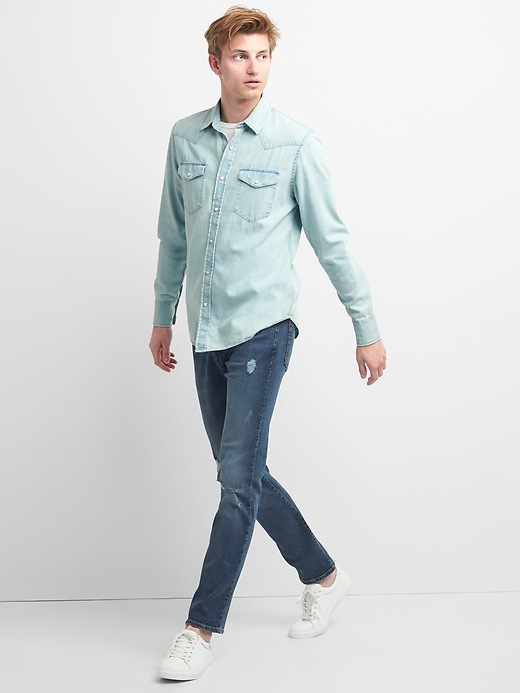 Image number 3 showing, Slim Fit Western Denim Shirt