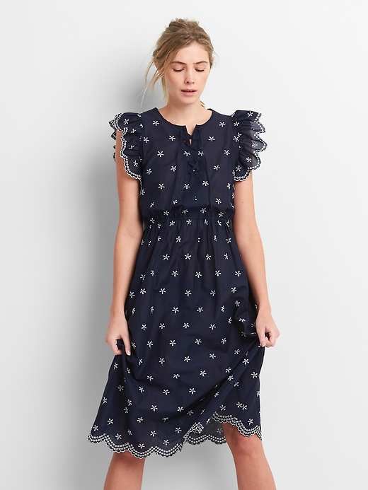 Image number 1 showing, Ruffle Trim Eyelet Midi Dress