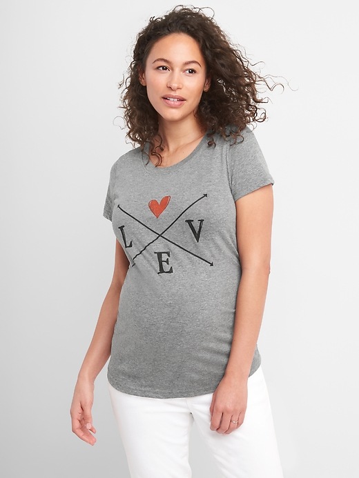 View large product image 1 of 1. Maternity graphic short sleeve tunic tee