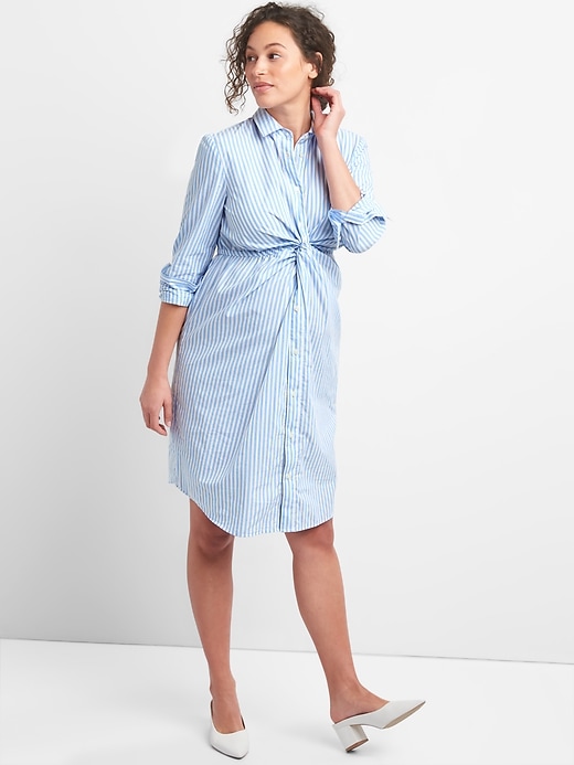 View large product image 1 of 1. Maternity Stripe Shirtdress with Twist-Knot Detail