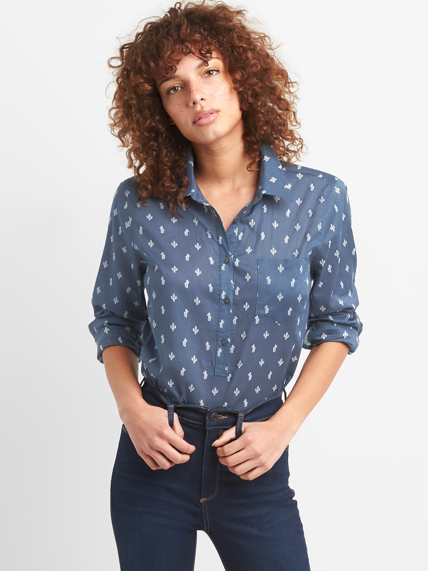 Fitted Boyfriend Popover Print Shirt Gap