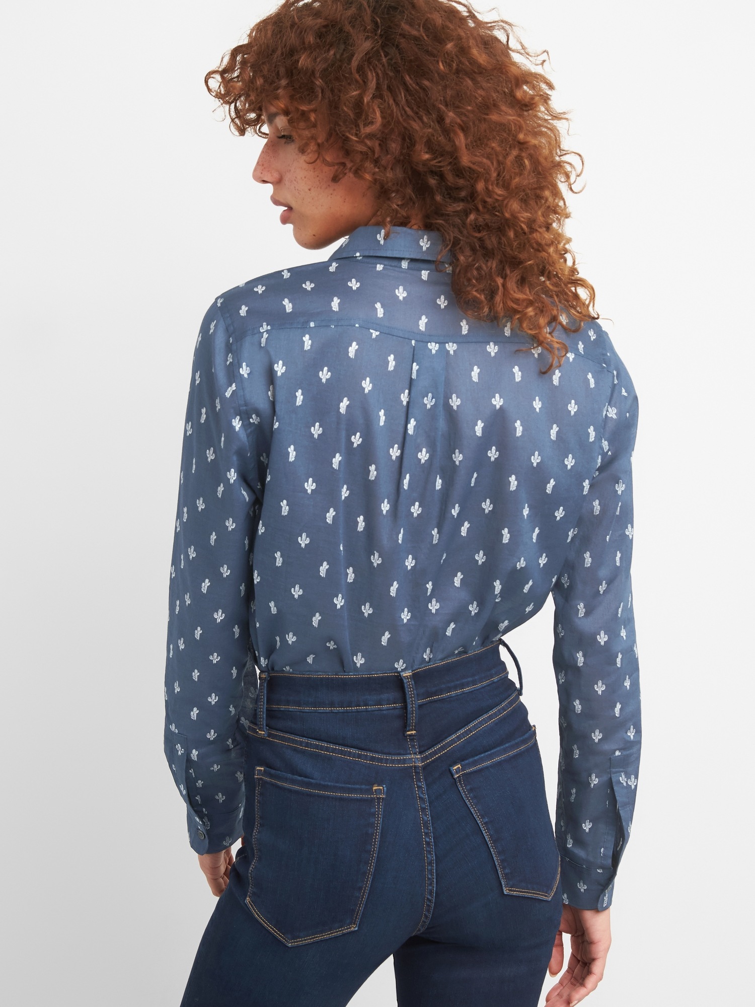 Fitted Boyfriend Popover Print Shirt Gap