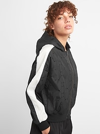 View large product image 4 of 7. GapFit Lightweight Perforated Hooded Bomber Jacket