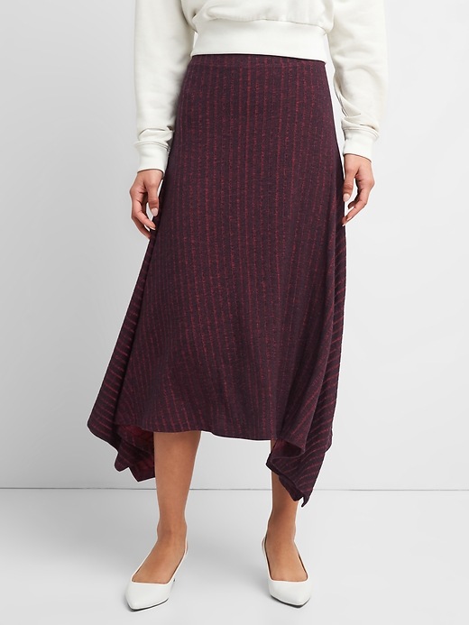 View large product image 1 of 1. Handkerchief Ribbed Midi Skirt