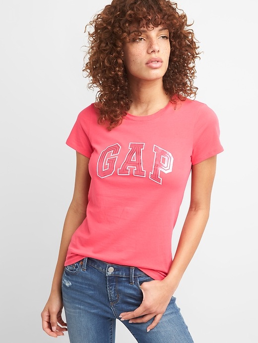 1 of 8 showing, with the color rosehip of product Metallic Logo Short Sleeve Crewneck T-Shirt