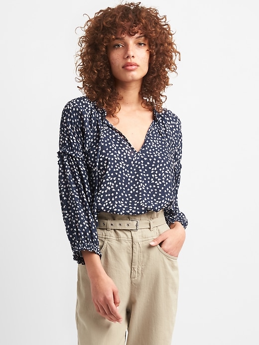Image number 1 showing, Shirred Long Sleeve Print Blouse