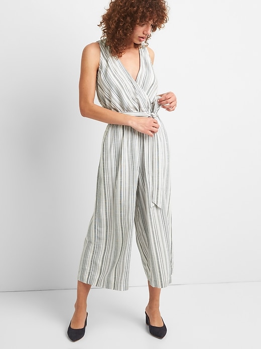 Image number 1 showing, Stripe Sleeveless Wrap Jumpsuit