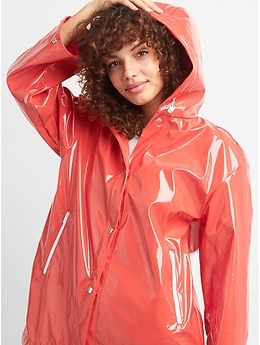 Hooded High Gloss Rain Jacket Gap