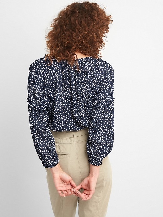 Image number 2 showing, Shirred Long Sleeve Print Blouse