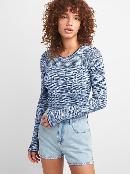 View large product image 1 of 1. Slim Ribbed Crewneck Sweater