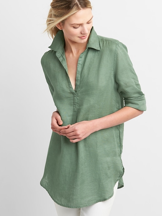 View large product image 1 of 1. Boyfriend Popover Tunic Shirt in Linen