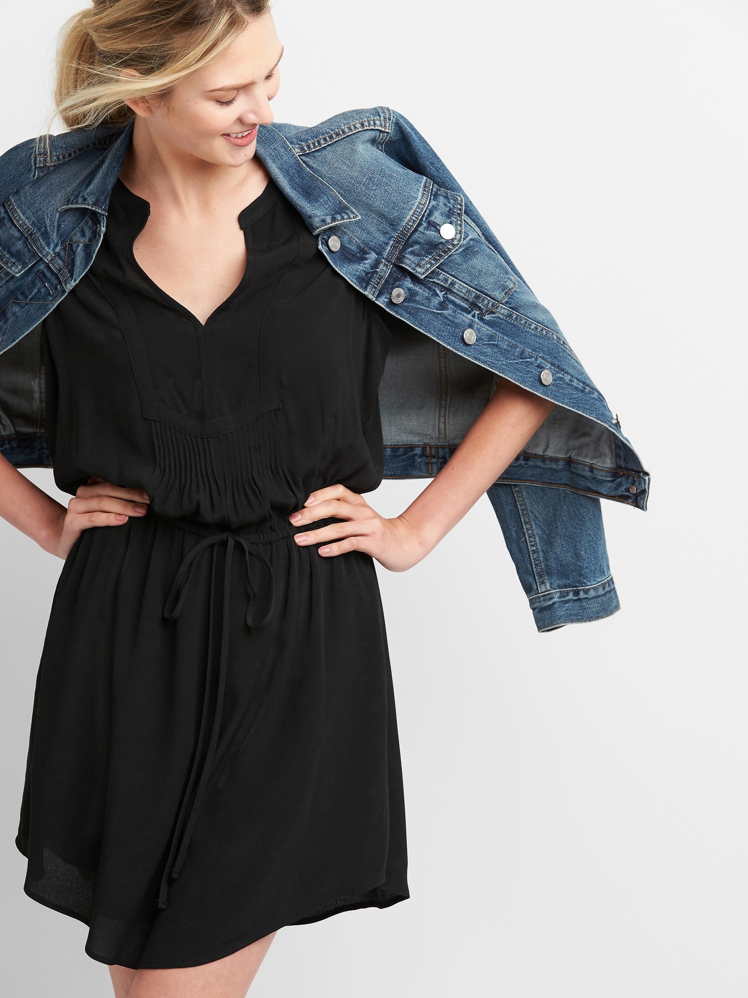 Bindie pull over shirt dress with removable sash