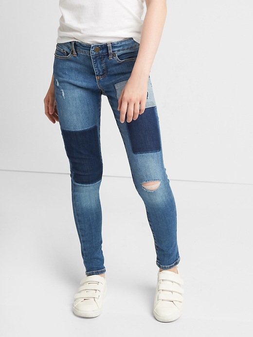 Image number 2 showing, Kids Patchwork Super Skinny Jeans with Stretch