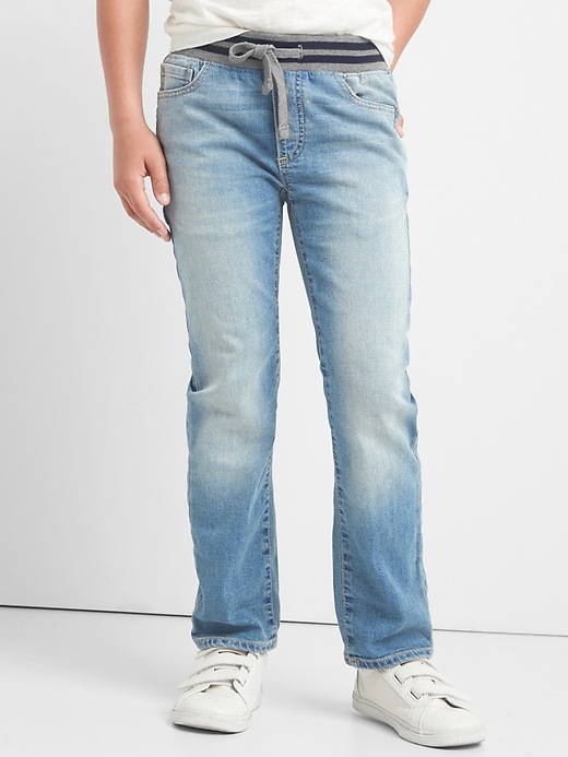 2 of 8 showing, with the color medium wash of product Kids Pull-On Straight Jeans