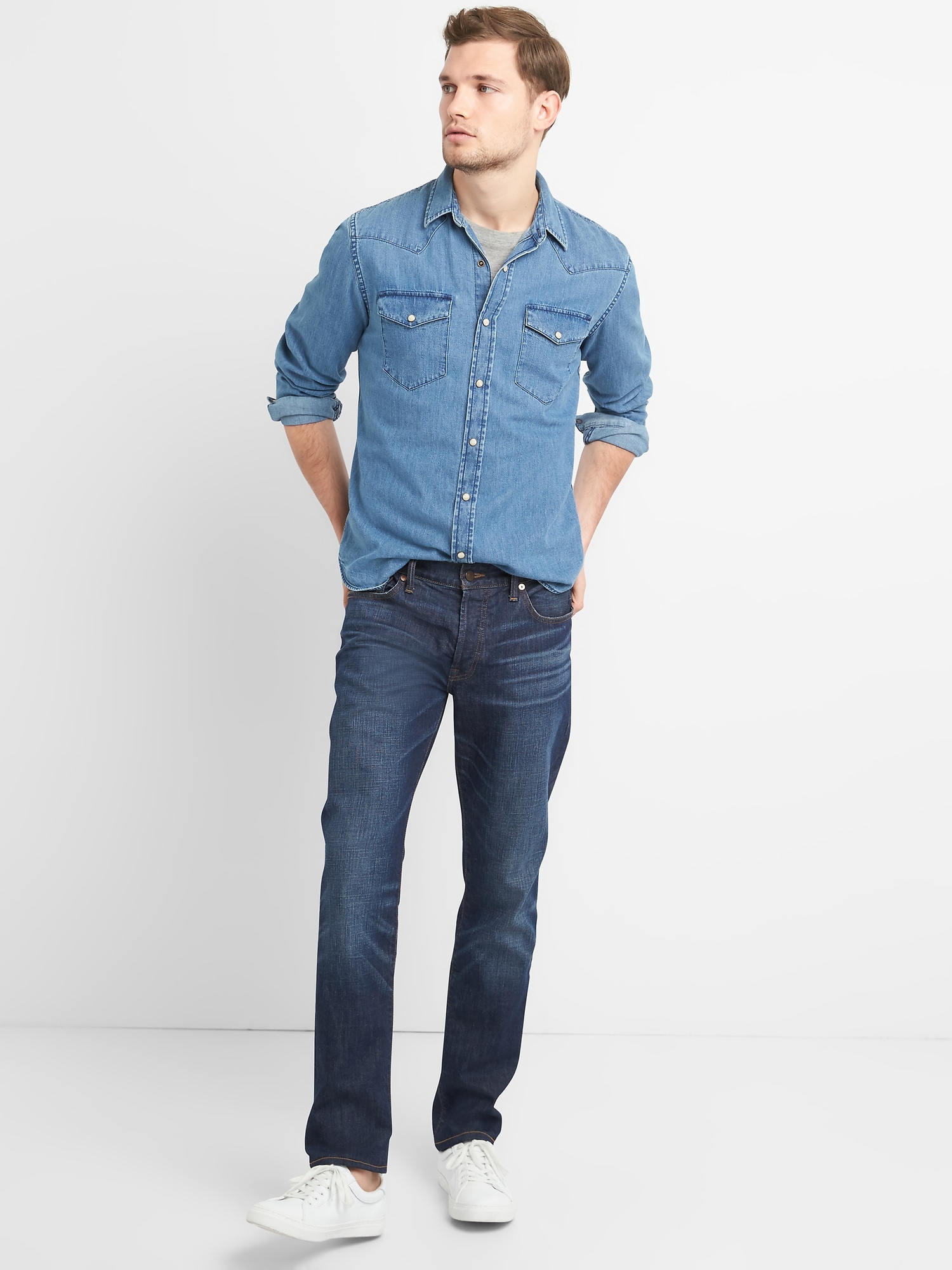 next mens denim shirt