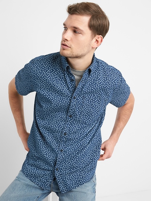 Image number 5 showing, Standard Fit Print Short Sleeve Shirt in Denim