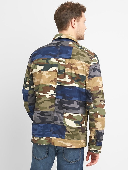 Image number 2 showing, Camo Patchwork Military Jacket in Poplin