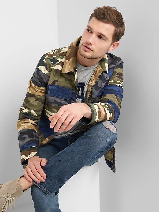 Image number 5 showing, Camo Patchwork Military Jacket in Poplin