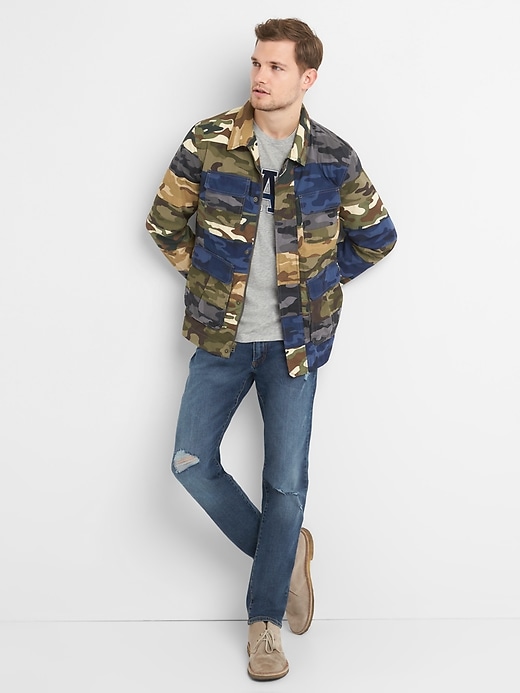 Image number 3 showing, Camo Patchwork Military Jacket in Poplin