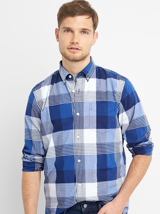 1 of 8 showing, with the color deep cobalt of product Lived-In True Wash Poplin Shirt