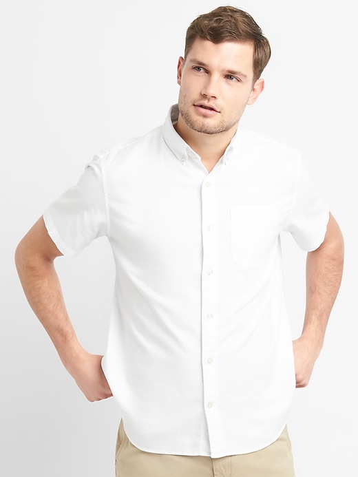 1 of 8 showing, with the color white of product Lived-In Stretch Oxford Short Sleeve Shirt