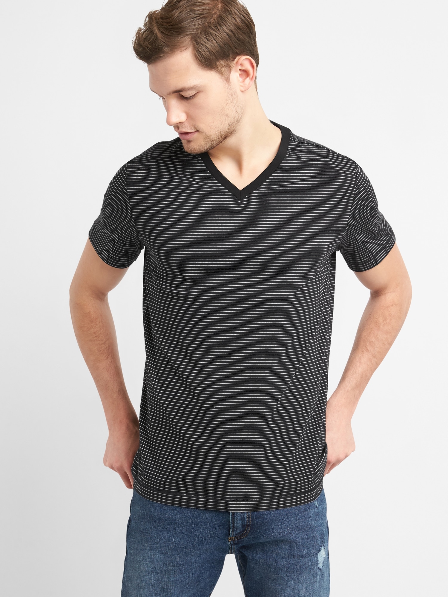 Essential Stripe Short Sleeve V-Neck T-Shirt | Gap