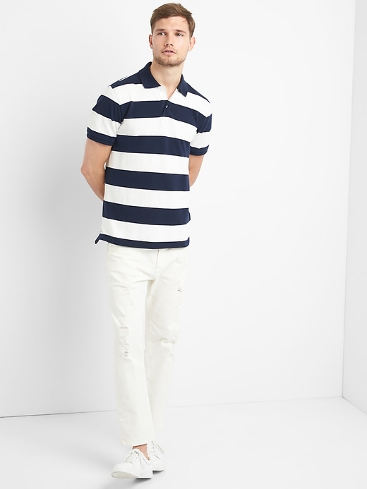Image number 3 showing, Rugby Stripe Pique Polo Shirt in Stretch