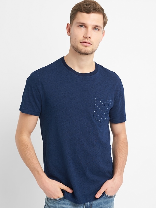 Indigo Print Crewneck Pocket T-Shirt | Gap