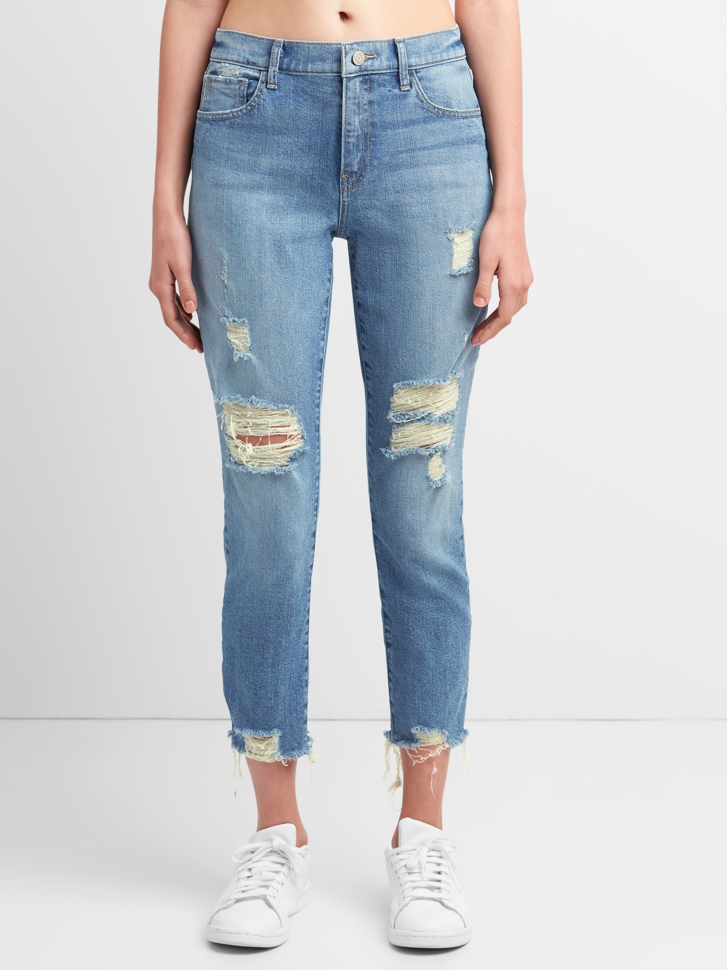 Mid Rise Knee Destroyed Girlfriend Jeans main image 0