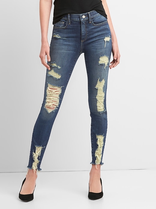 1 of 8 showing, with the color (Dark) Indigo of product Super High Rise True Skinny Ankle Jeans