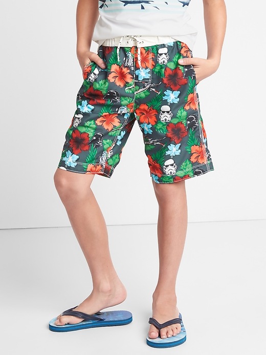 2 of 8 showing, with the color deep sailor blue of product GapKids &#124 Star Wars™ Board Shorts