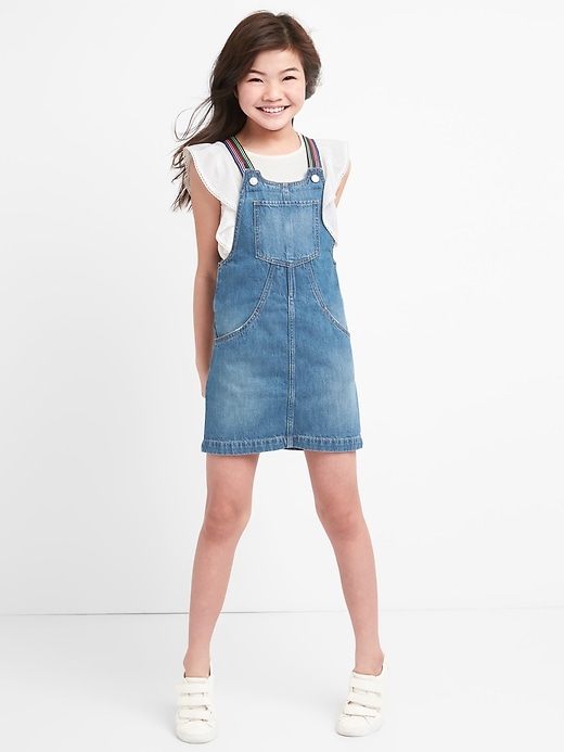 Image number 2 showing, Kids Rainbow Denim Skirt Overalls