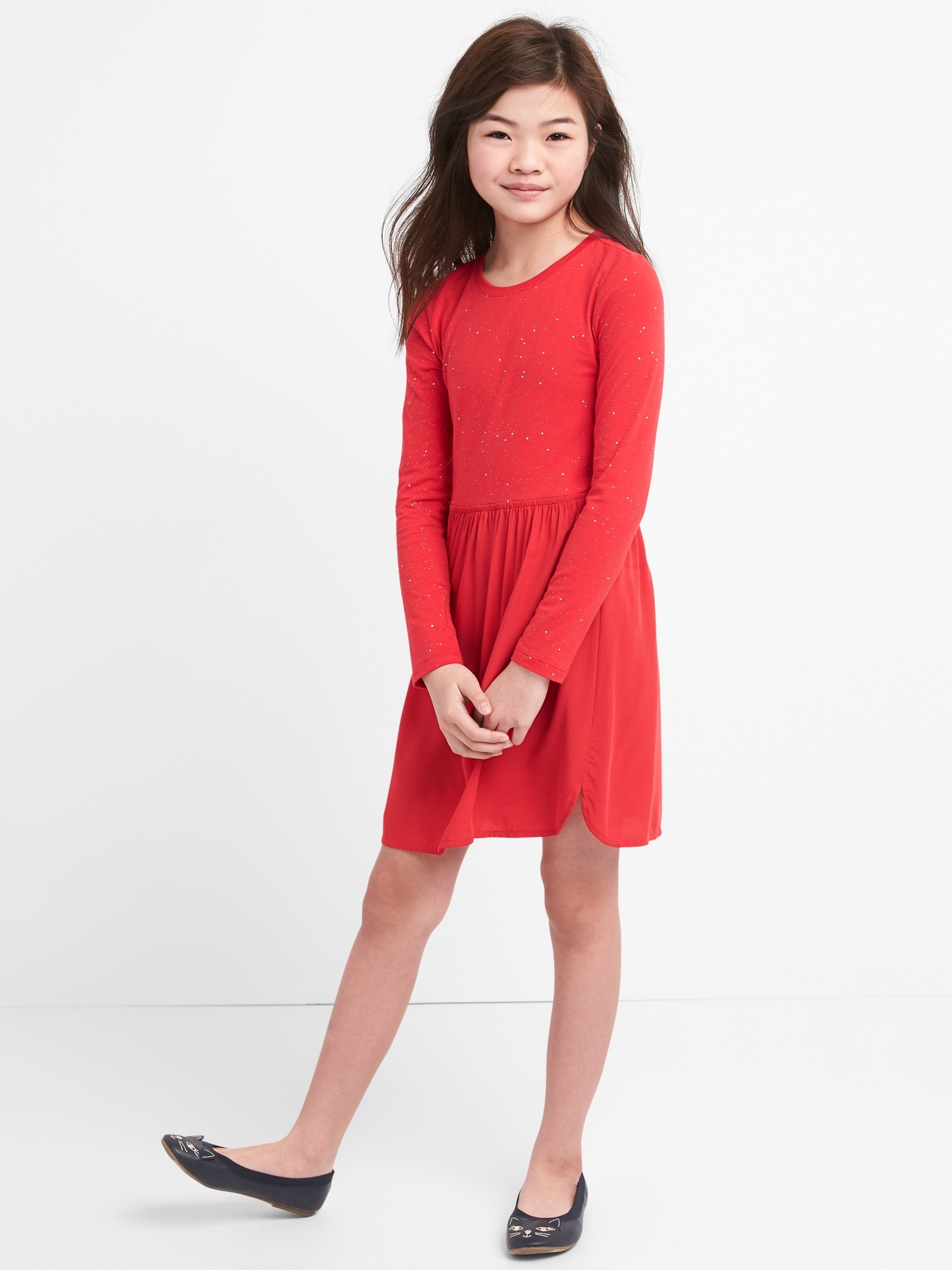 Shimmer dot mixfabric dress Gap