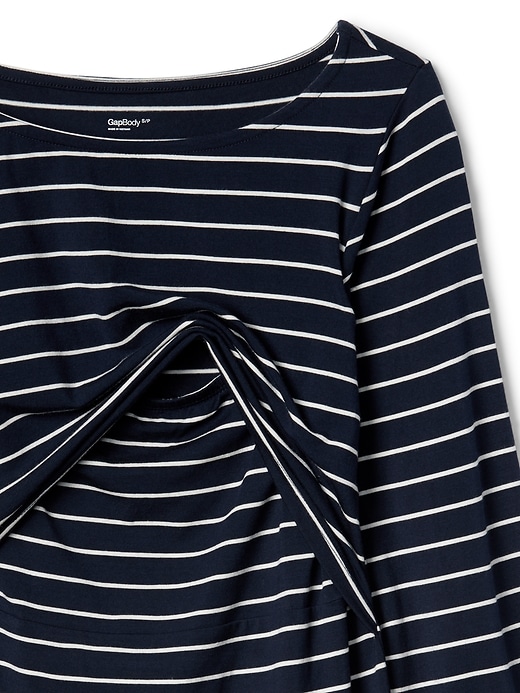 2 of 8 showing, with the color navy/white stripe of product Maternity Layer Nursing T-Shirt