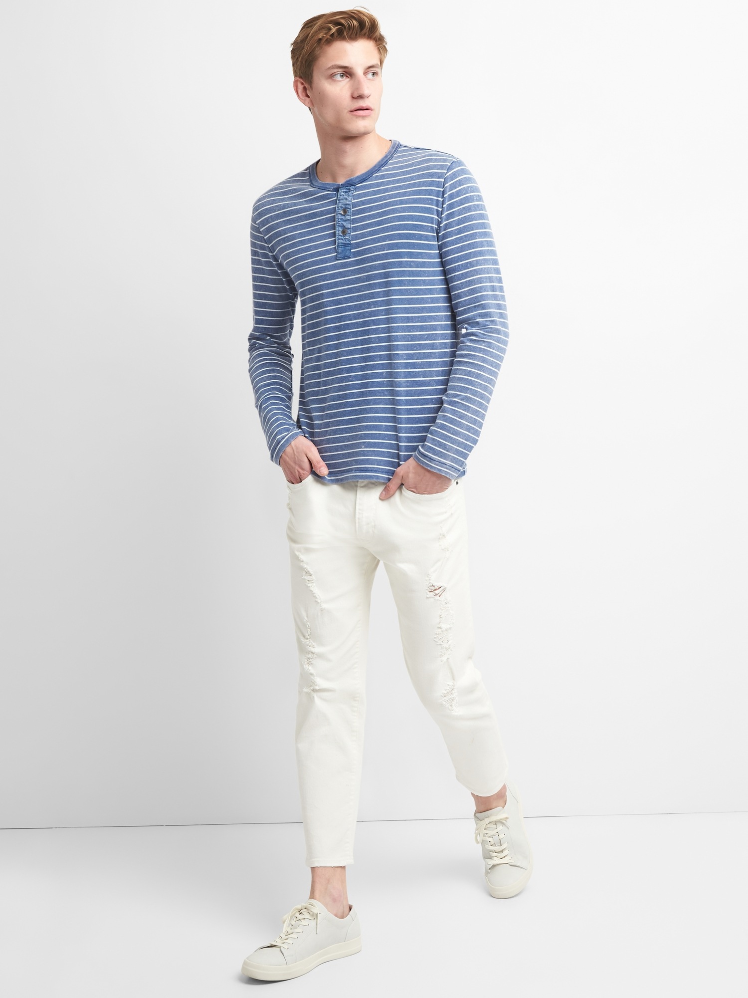 Basic Stripe Henley-Green/Purple main image 0