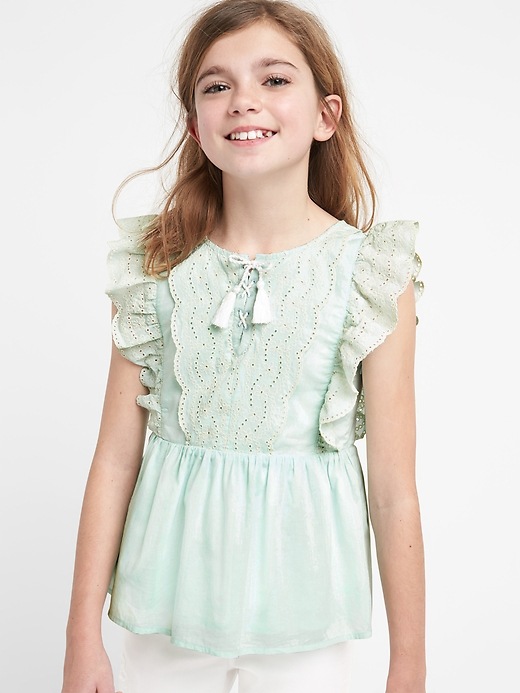 2 of 8 showing, with the color quince of product Cascade Eyelet Ruffle Top