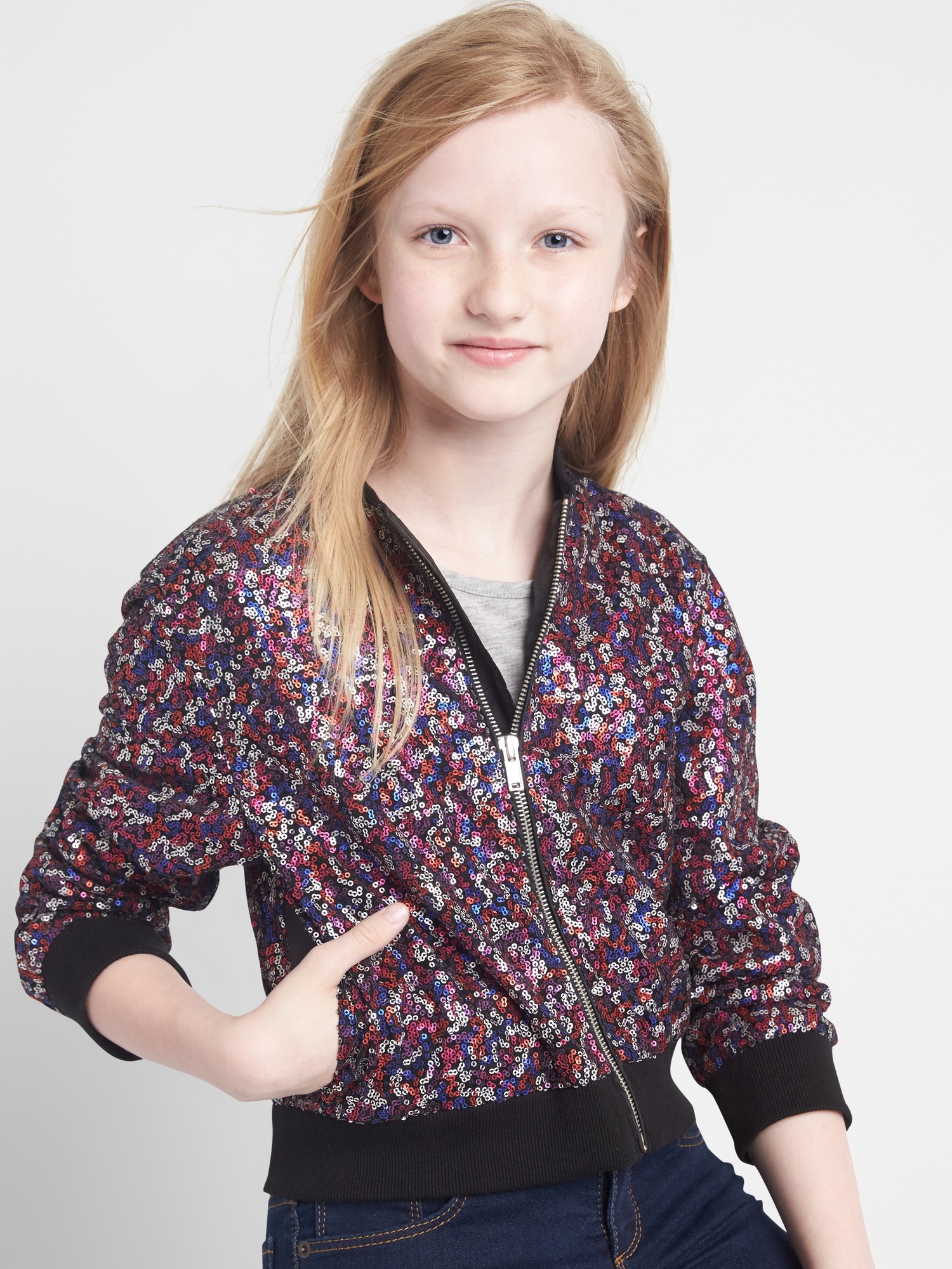 Sequin flight jacket Gap